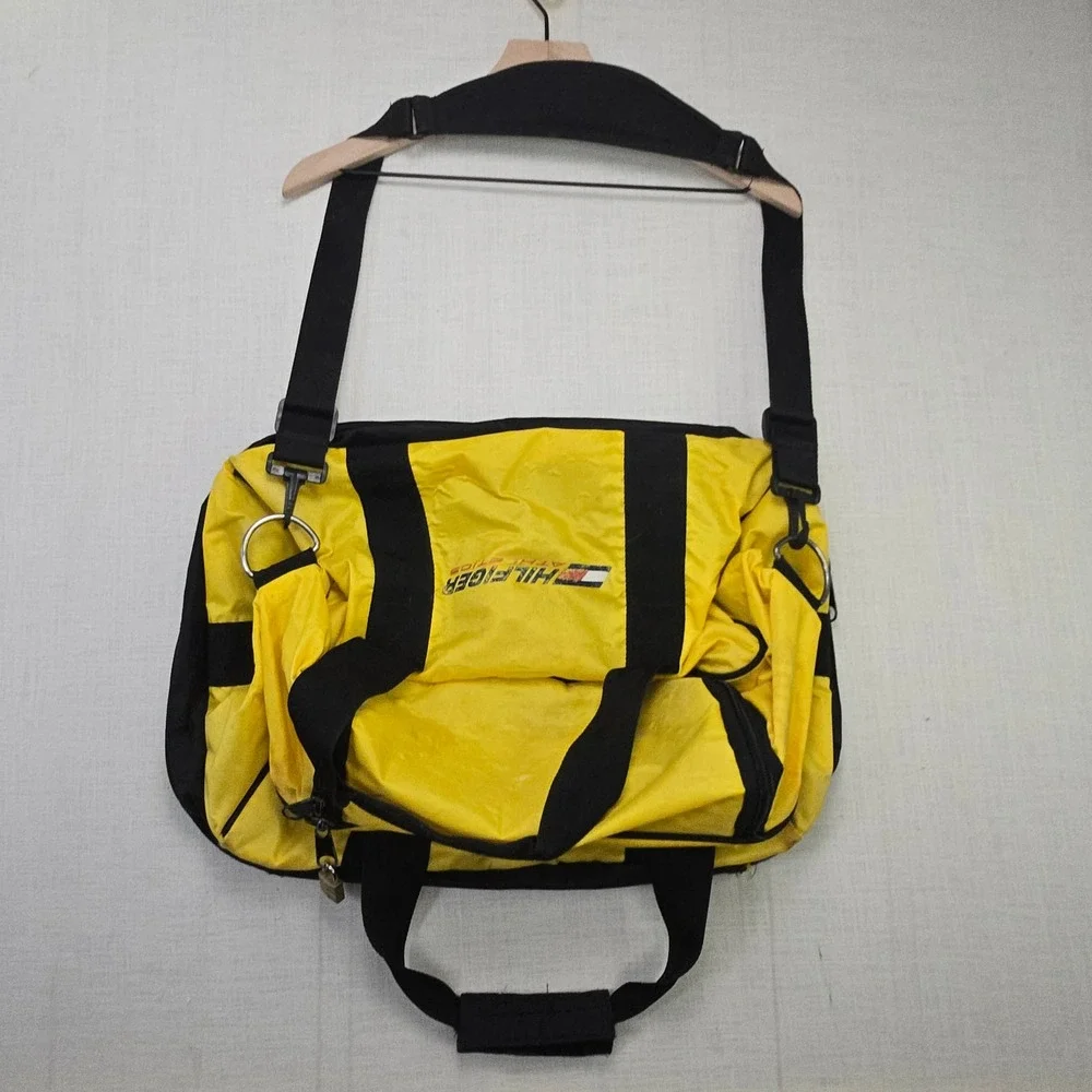 VTG Tommy Hilfiger Athletics Duffle Bag Travel Yellow GYM Carry On Nylon Weekend